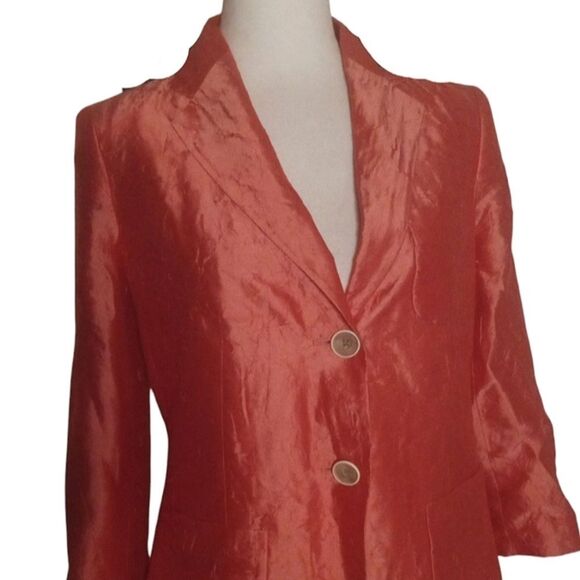 Talbots Grapefruit Color Notched Collar Silk Nylon Blend Blazer Size 4 - Picture 2 of 8